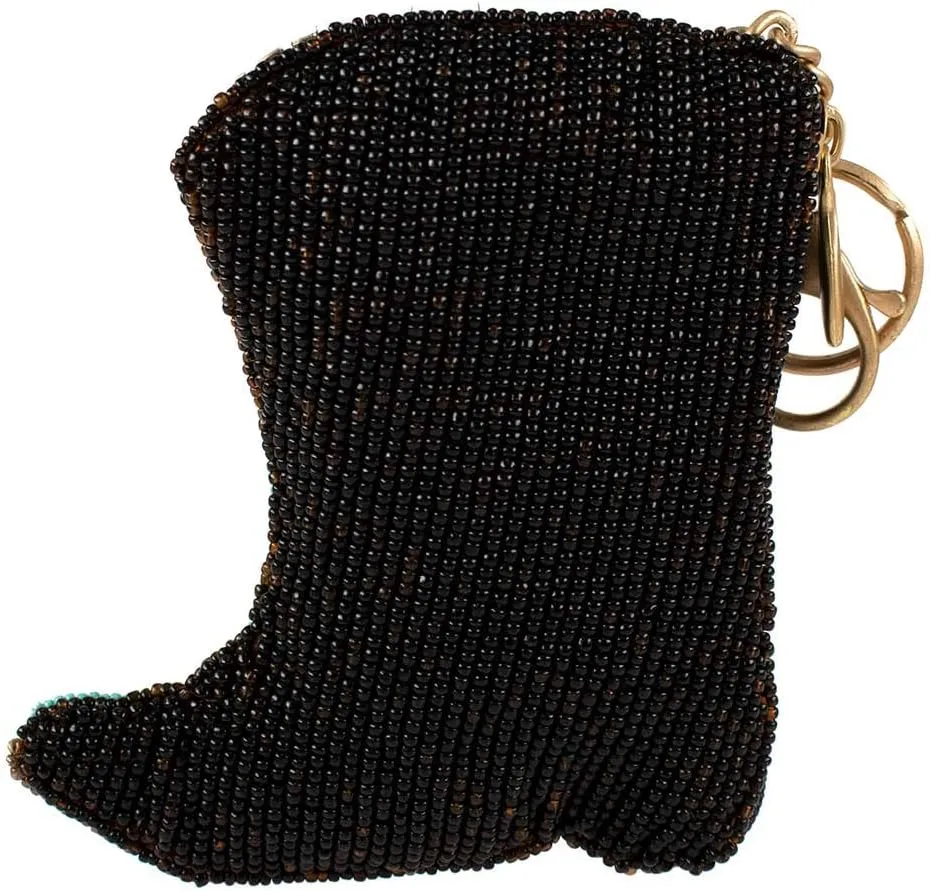 Mary Frances Kickin' Around Beaded Coin Purse Keychain Accessory Mini Bag Charm with Zipper Closure and Key Ring, Multi