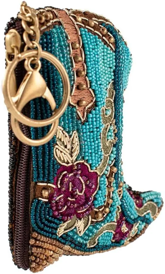 Mary Frances Kickin' Around Beaded Coin Purse Keychain Accessory Mini Bag Charm with Zipper Closure and Key Ring, Multi