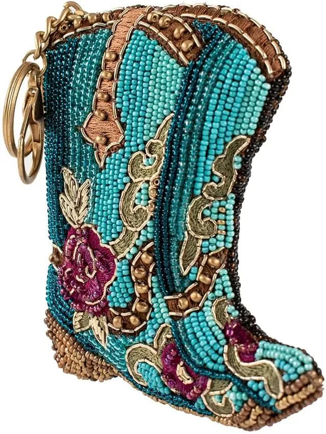 Mary Frances Kickin' Around Beaded Coin Purse Keychain Accessory Mini Bag Charm with Zipper Closure and Key Ring, Multi