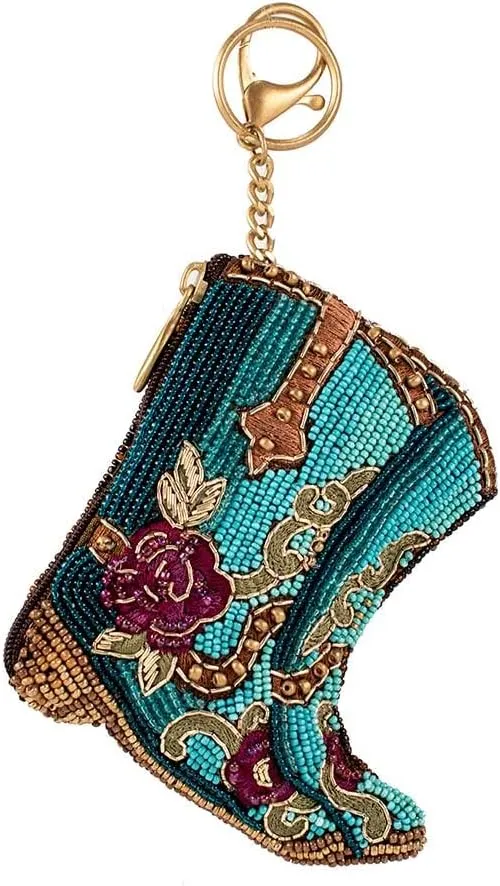 Mary Frances Kickin' Around Beaded Coin Purse Keychain Accessory Mini Bag Charm with Zipper Closure and Key Ring, Multi