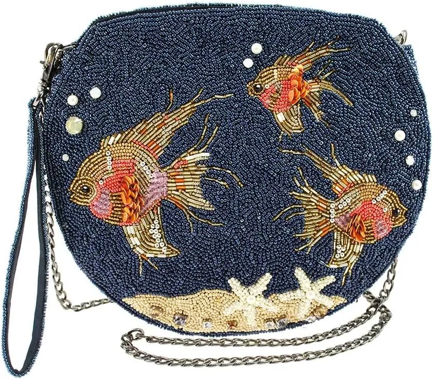 Mary Frances No Filter Goldfish Bowl Beaded Crossbody Handbag, Blue