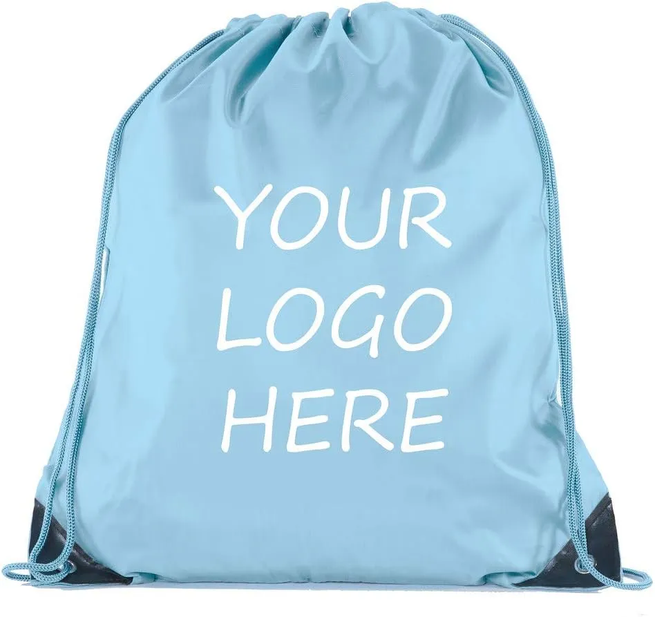 Mato & Hash Custom Bags With Your Logo | Promotional BULK Drawstring Backpack - 500PK Baby Blue CE2500