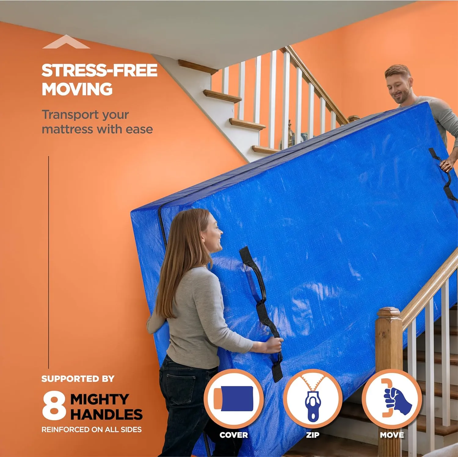 Mattress Bags For Moving With 8 Handles – Queen Mattress Moving Bag – Tear-Proof Mattress Storage Cover With Dual Zippers – Reusable Mattress Moving Bags For Transport & Storage Mattress Protector