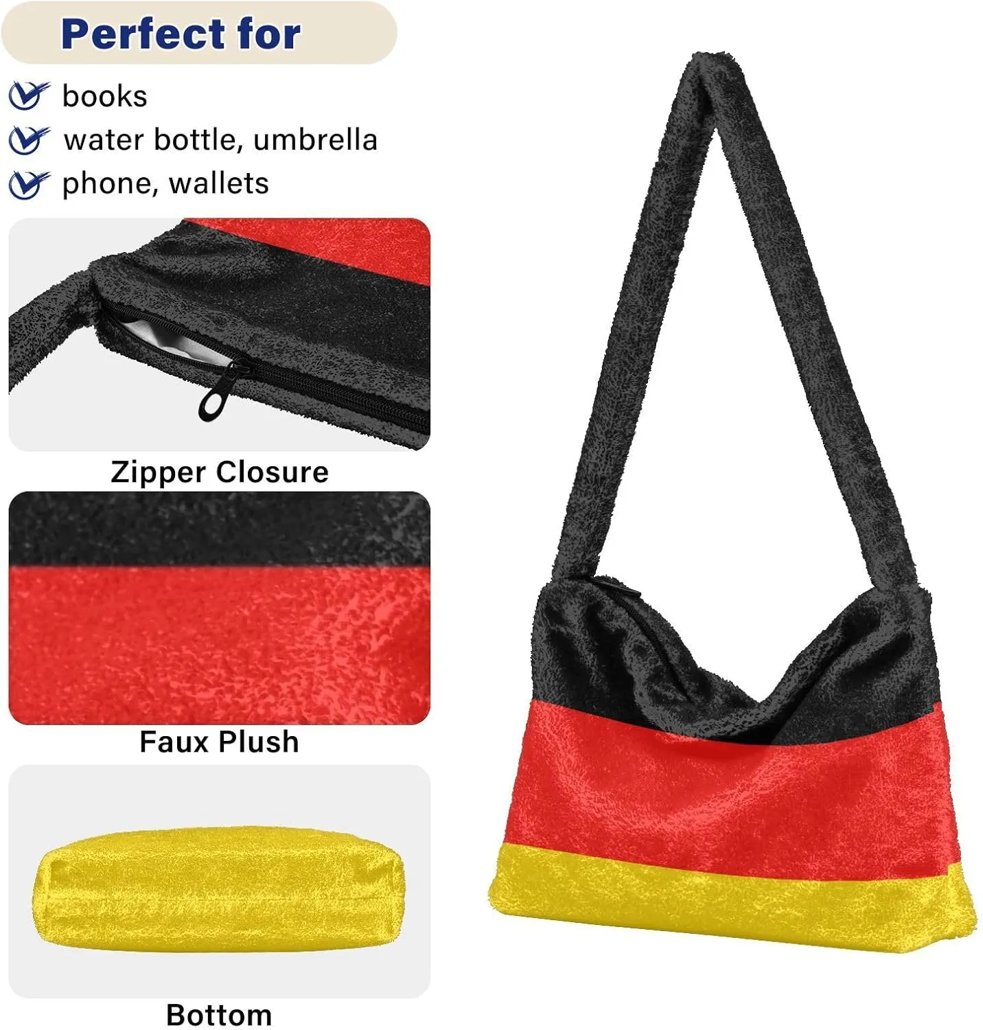 MCHIVER Shoulder Tote Bags for Women Furry Crossbody bag with Zipper Hobo Handbag Purses