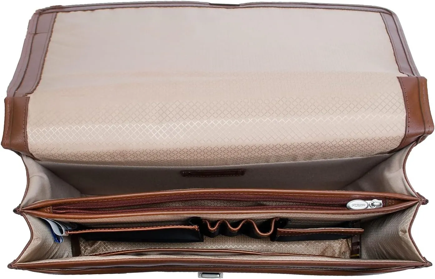 McKlein 15" Leather Flapover Double Compartment Briefcase- LEXINGTON