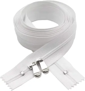 MebuZip 2PCS 79" White #3 Double Slider Zippers Head to Head Closed End Nylon Coil Zippers for Sewing, Bedding Bag, Pillowcases, Bed Sacks (200cm 2pcs)