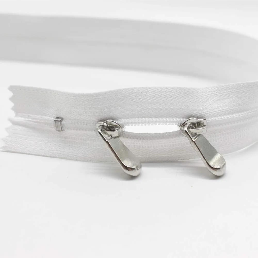 MebuZip 2PCS 79" White #3 Double Slider Zippers Head to Head Closed End Nylon Coil Zippers for Sewing, Bedding Bag, Pillowcases, Bed Sacks (200cm 2pcs)