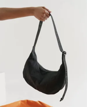 Medium Nylon Crescent Bag: Black