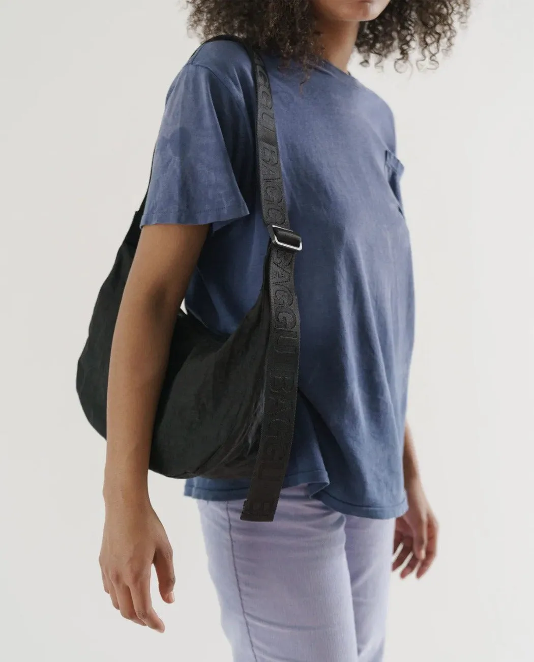 Medium Nylon Crescent Bag: Black