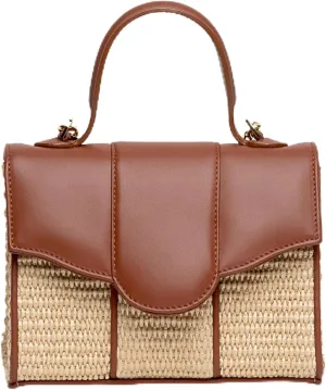 Meli Raffia and Leather Bag, Ginger/Natural