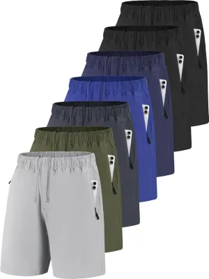 Men Running Athletic Shorts, Quick Dry 7 inch Inseam Gym Workout Men Shorts with Deep Pocket & Zipper