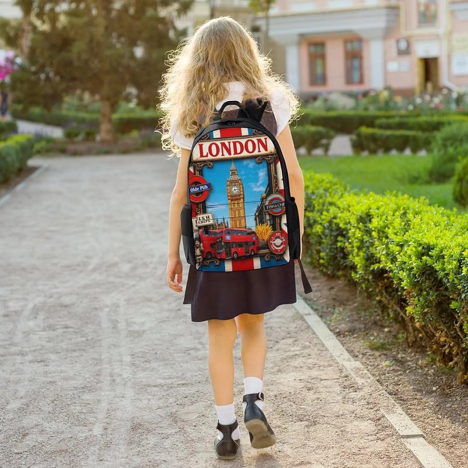 Men Women Polyester British Flag London Daypack Big Capacity Shoulder Bag With Smooth Zippers for Hiking Work Walking Cycling