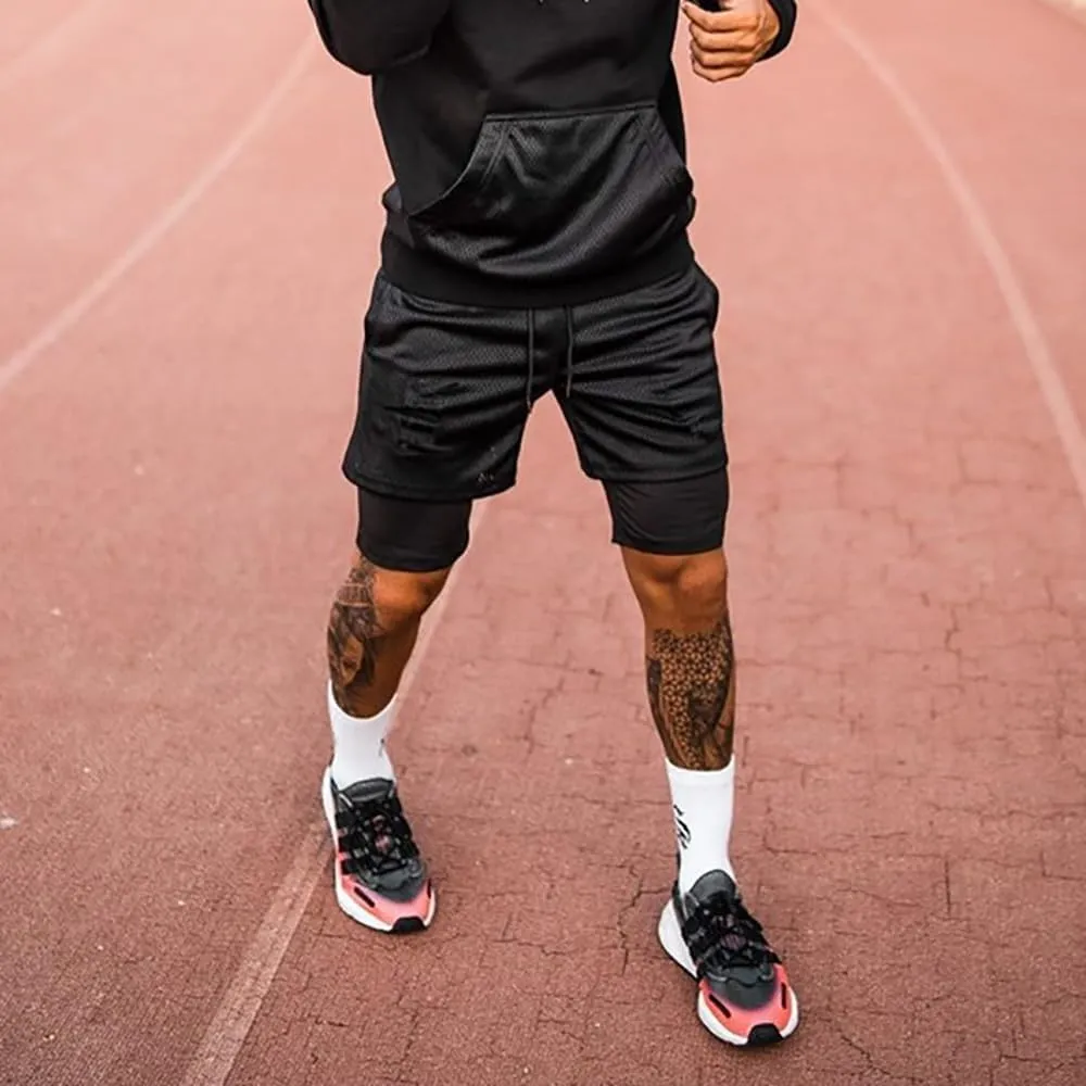 Men’s 2 in 1 Running Shorts with Pockets Quick Dry Breathable Active Gym Workout Shorts