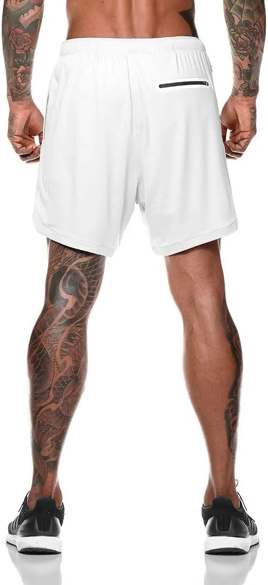 Men’s 2 in 1 Running Shorts with Pockets Quick Dry Breathable Active Gym Workout Shorts