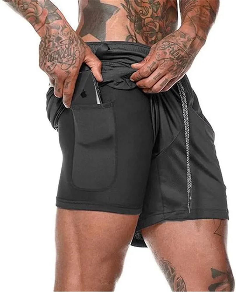 Men’s 2 in 1 Running Shorts with Pockets Quick Dry Breathable Active Gym Workout Shorts