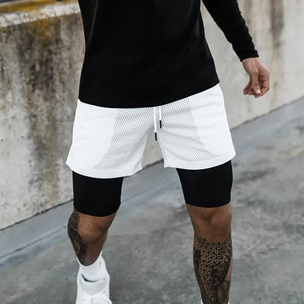 Men’s 2 in 1 Running Shorts with Pockets Quick Dry Breathable Active Gym Workout Shorts