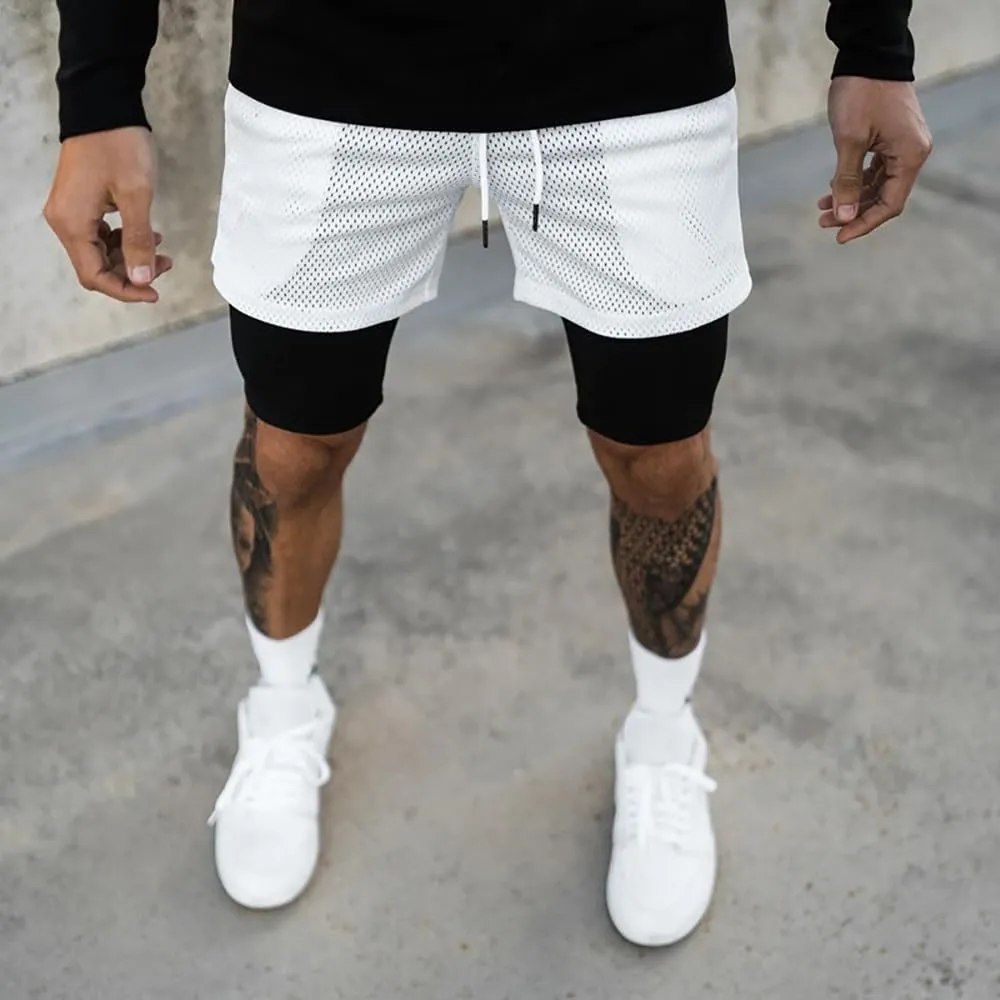 Men’s 2 in 1 Running Shorts with Pockets Quick Dry Breathable Active Gym Workout Shorts
