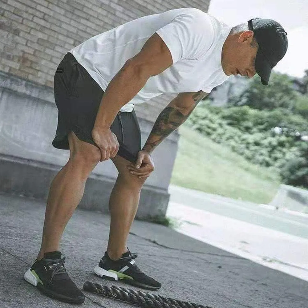 Men’s 2 in 1 Running Shorts with Pockets Quick Dry Breathable Active Gym Workout Shorts