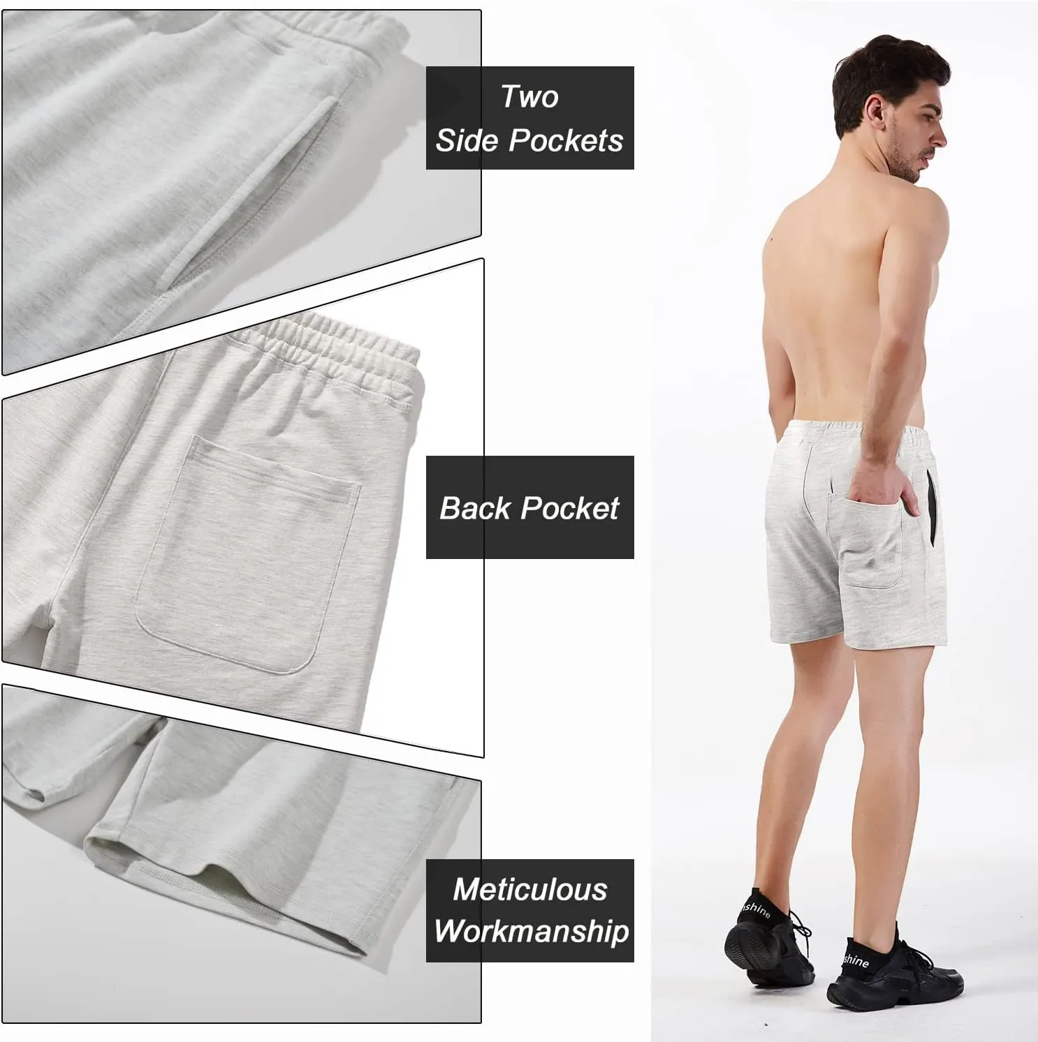 Mens Athletic Workout 5.5" Cotton Sweat Shorts with Pockets