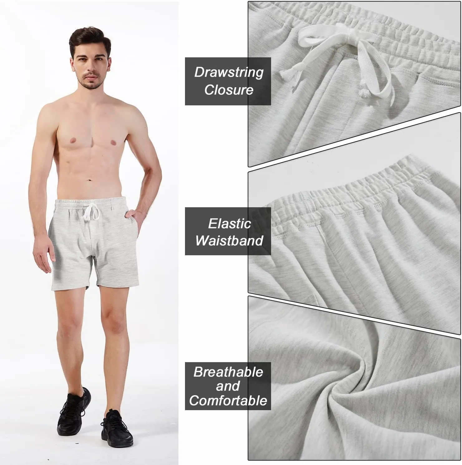 Mens Athletic Workout 5.5" Cotton Sweat Shorts with Pockets