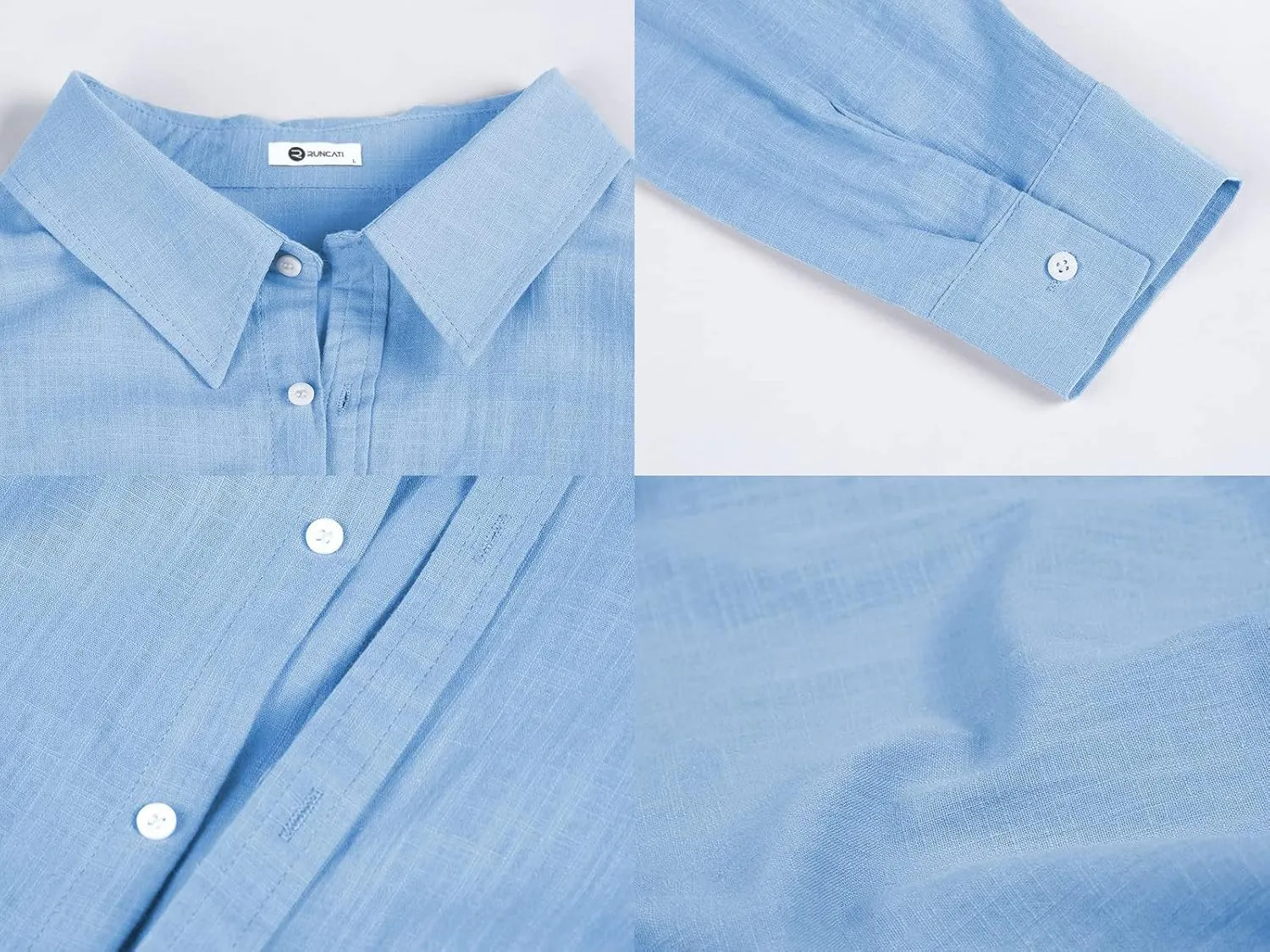Mens Button Up Shirts Long Sleeve Linen Beach Casual Cotton Summer Lightweight Tops