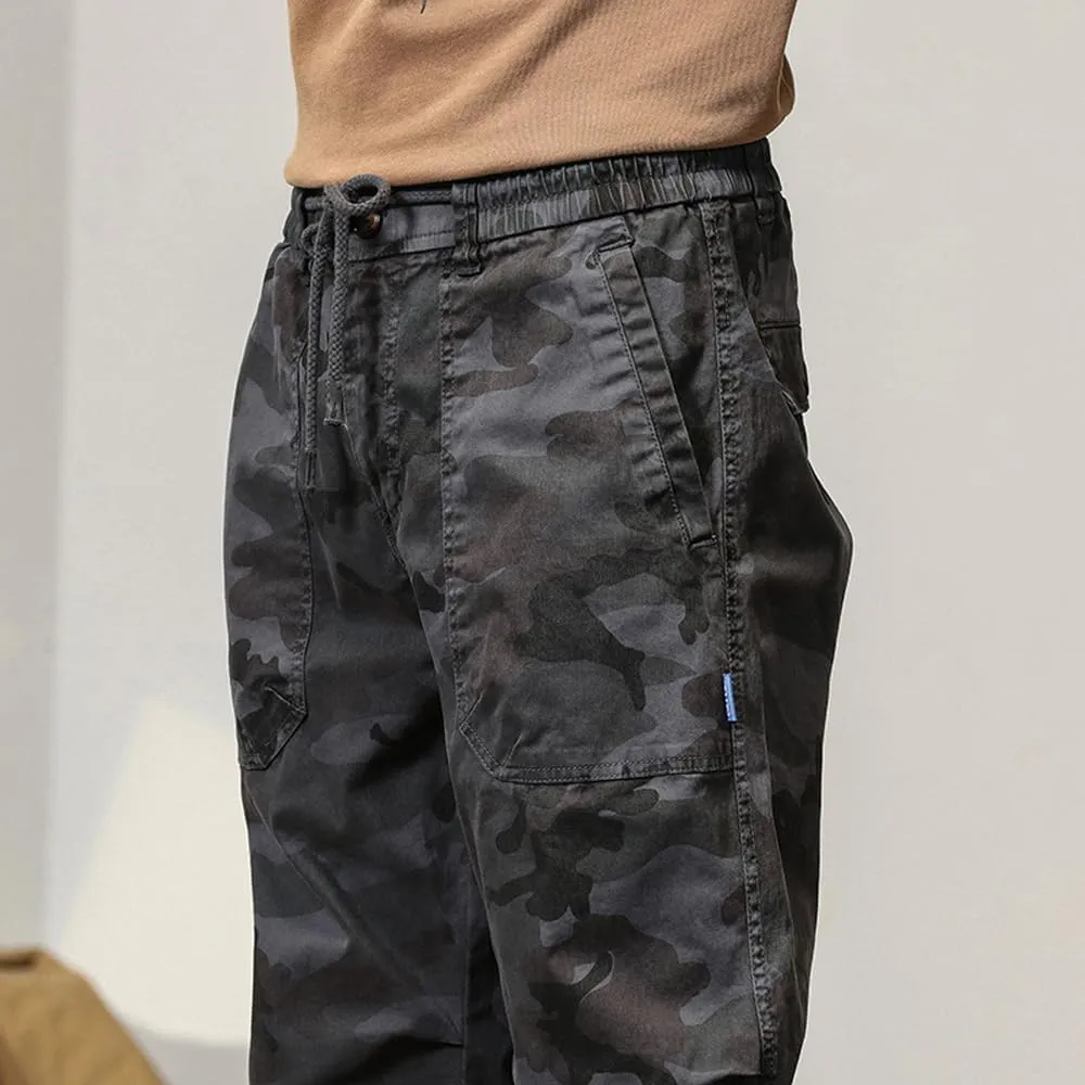 Men's Camouflage Cargo Pants Drawstring Cotton Regular Fit Military Pants with Pockets