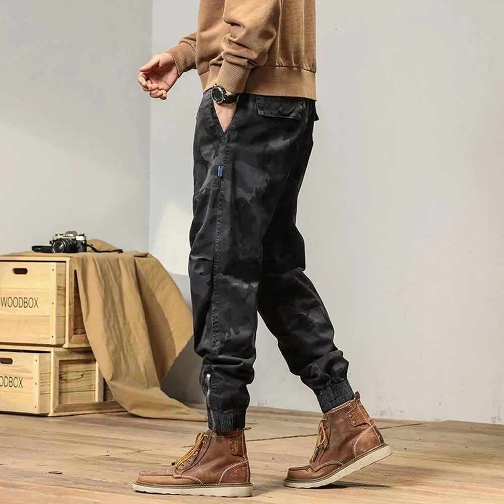 Men's Camouflage Cargo Pants Drawstring Cotton Regular Fit Military Pants with Pockets