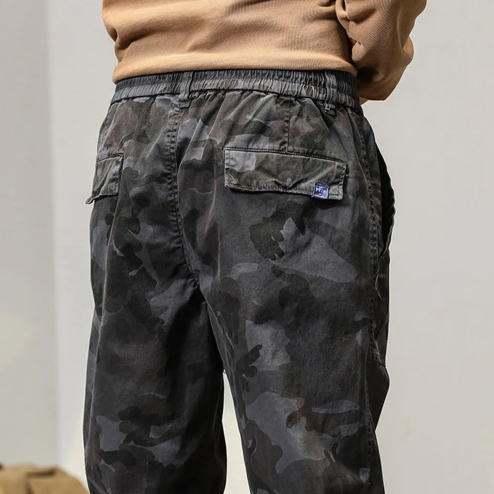 Men's Camouflage Cargo Pants Drawstring Cotton Regular Fit Military Pants with Pockets