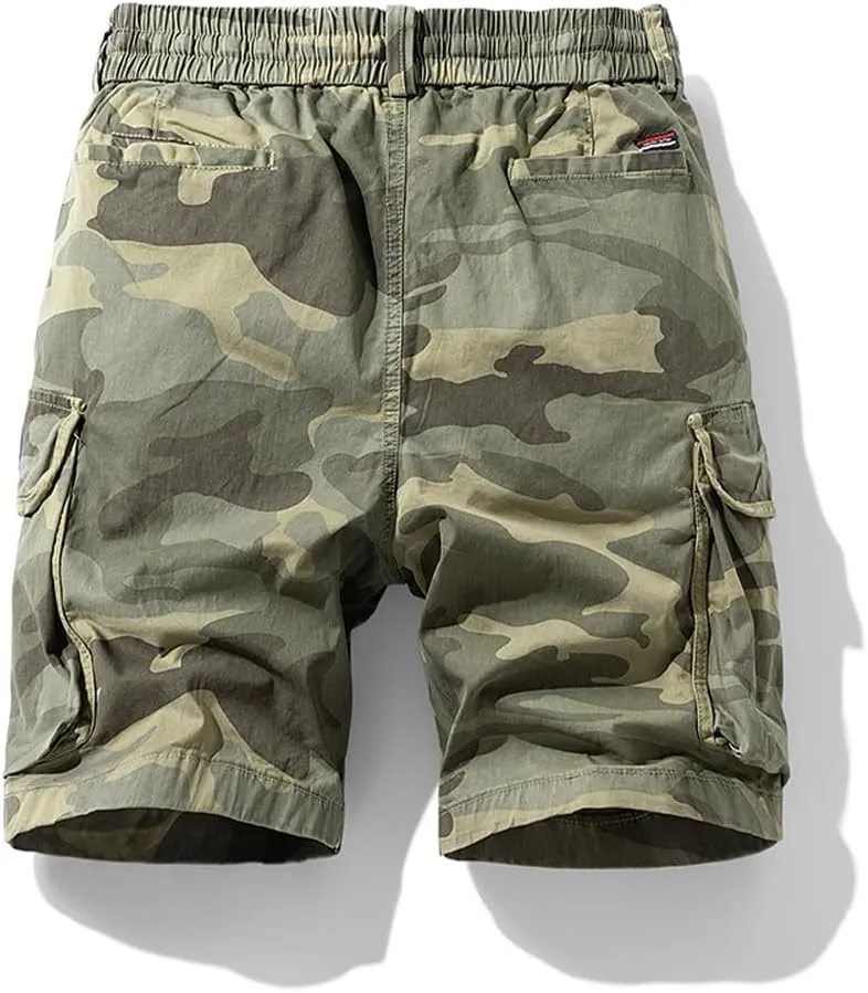 Men's Camouflage Military Cargo Shorts Summer Multi Pockets Drawstring Cotton Work Shorts
