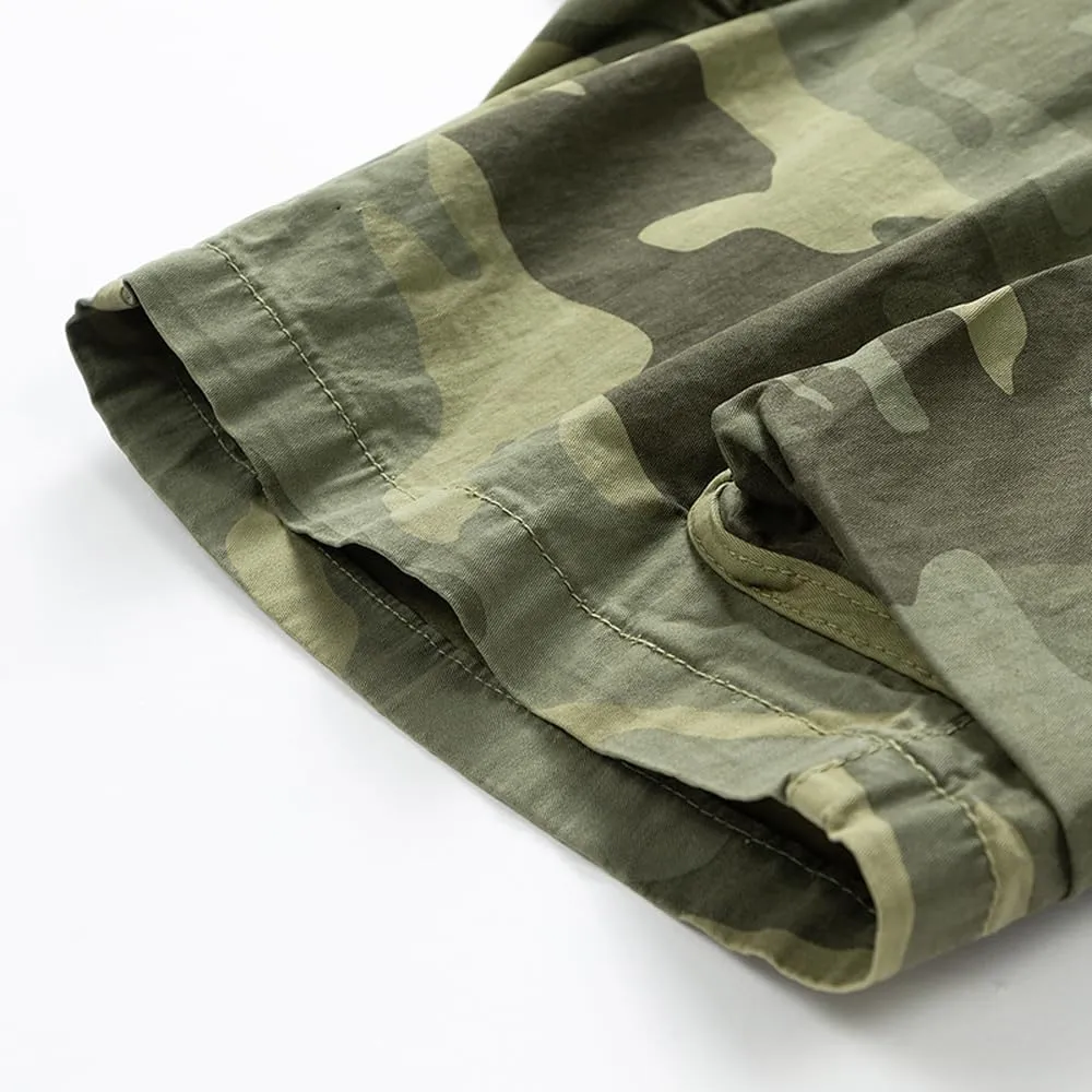 Men's Camouflage Military Cargo Shorts Summer Multi Pockets Drawstring Cotton Work Shorts