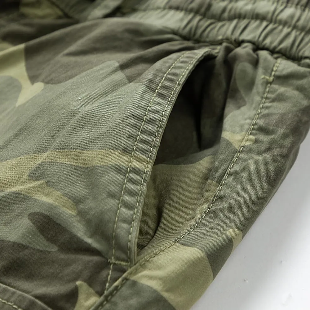 Men's Camouflage Military Cargo Shorts Summer Multi Pockets Drawstring Cotton Work Shorts
