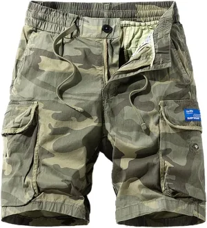 Men's Camouflage Military Cargo Shorts Summer Multi Pockets Drawstring Cotton Work Shorts