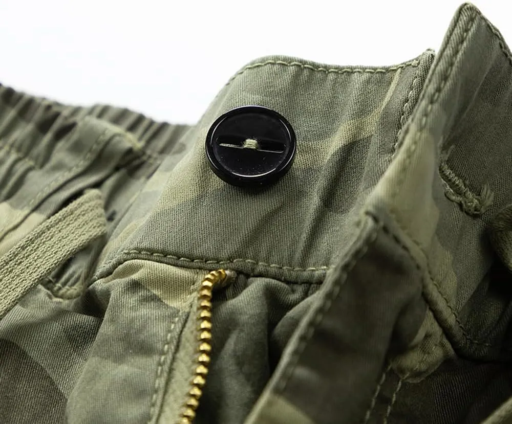 Men's Camouflage Military Cargo Shorts Summer Multi Pockets Drawstring Cotton Work Shorts