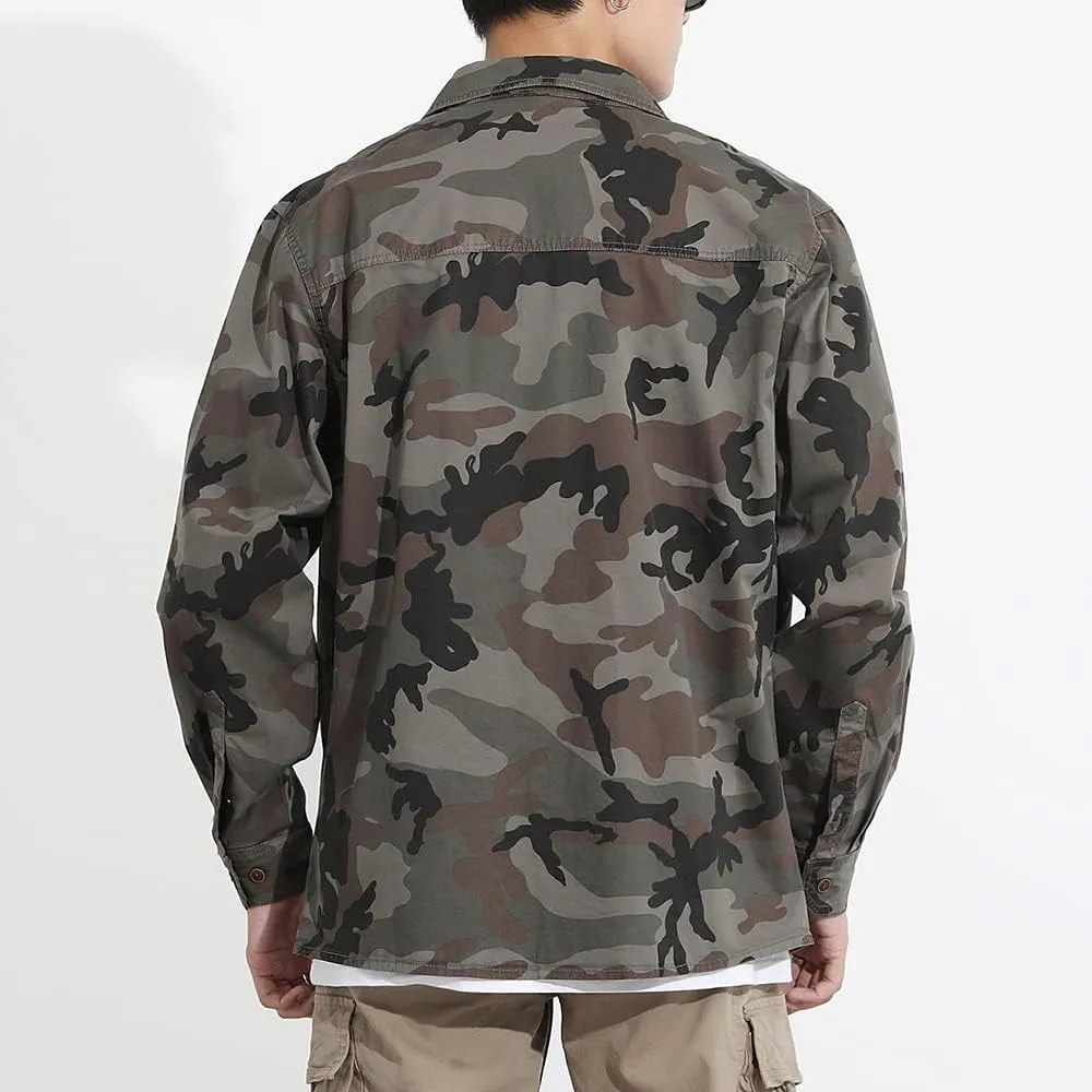 Men's Camouflage Military Shirt Cotton Relaxed Fit Long Sleeves Casual Shirt