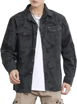 Men's Camouflage Military Shirt Cotton Relaxed Fit Long Sleeves Casual Shirt