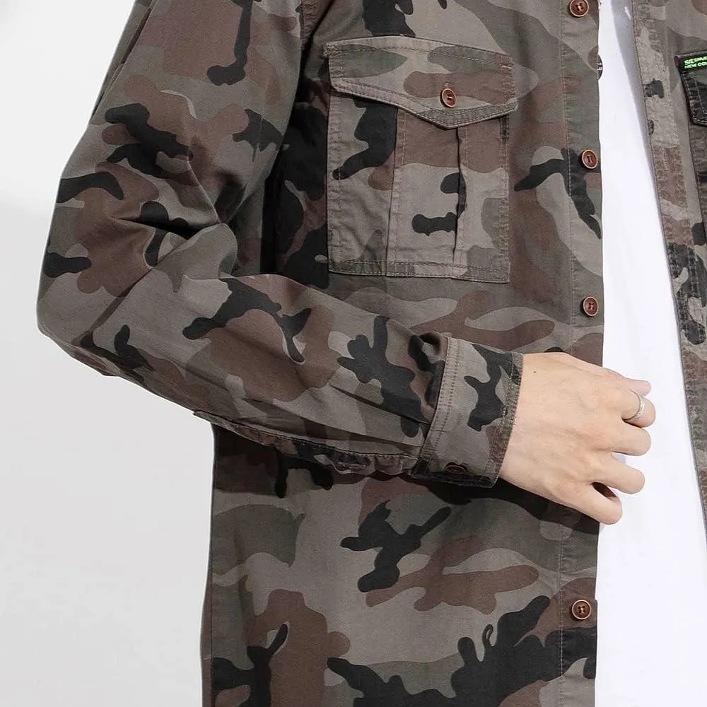 Men's Camouflage Military Shirt Cotton Relaxed Fit Long Sleeves Casual Shirt