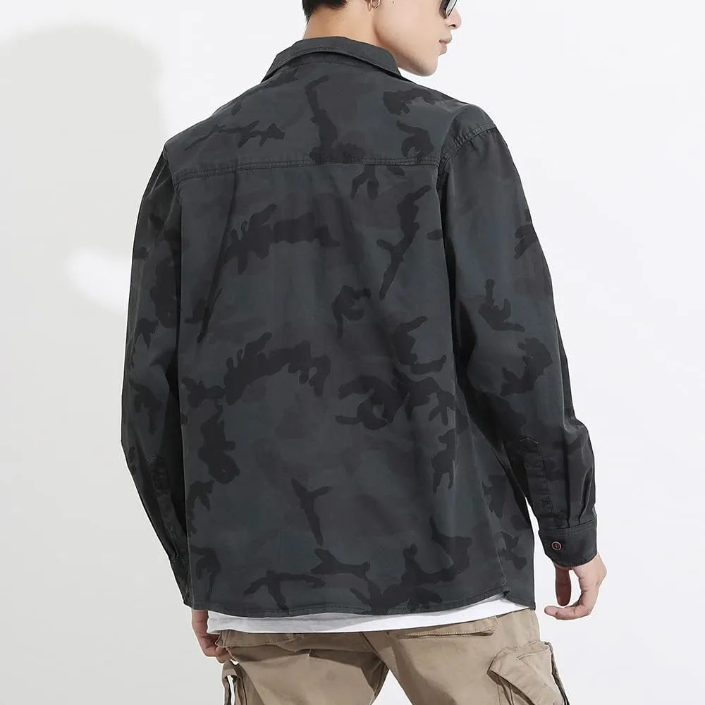 Men's Camouflage Military Shirt Cotton Relaxed Fit Long Sleeves Casual Shirt