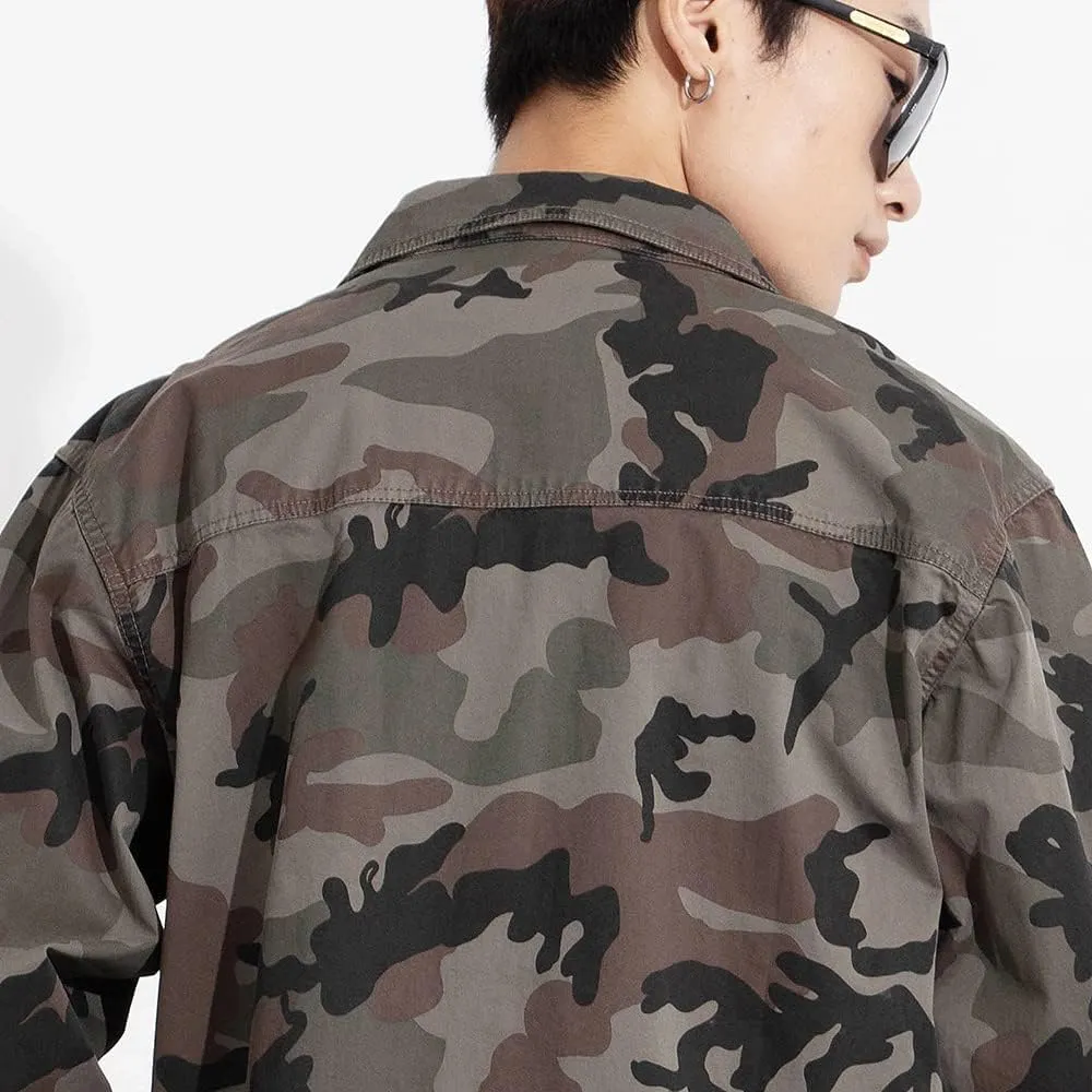 Men's Camouflage Military Shirt Cotton Relaxed Fit Long Sleeves Casual Shirt