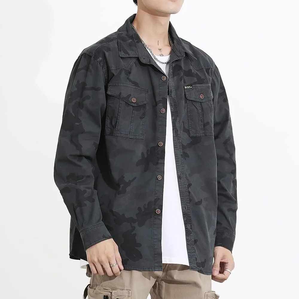 Men's Camouflage Military Shirt Cotton Relaxed Fit Long Sleeves Casual Shirt