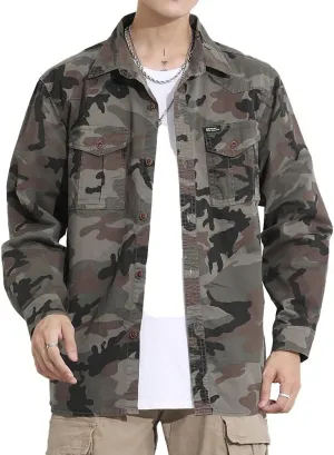 Men's Camouflage Military Shirt Cotton Relaxed Fit Long Sleeves Casual Shirt