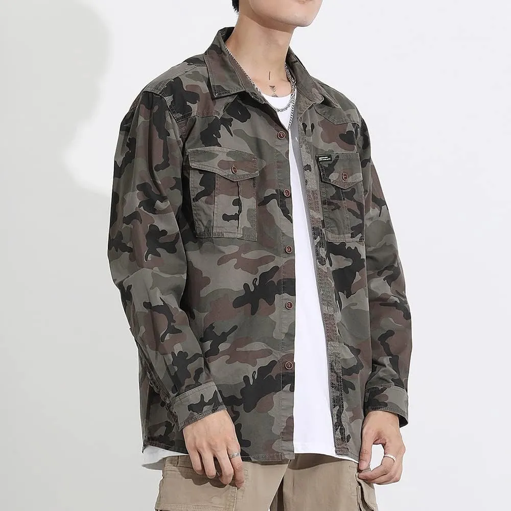 Men's Camouflage Military Shirt Cotton Relaxed Fit Long Sleeves Casual Shirt
