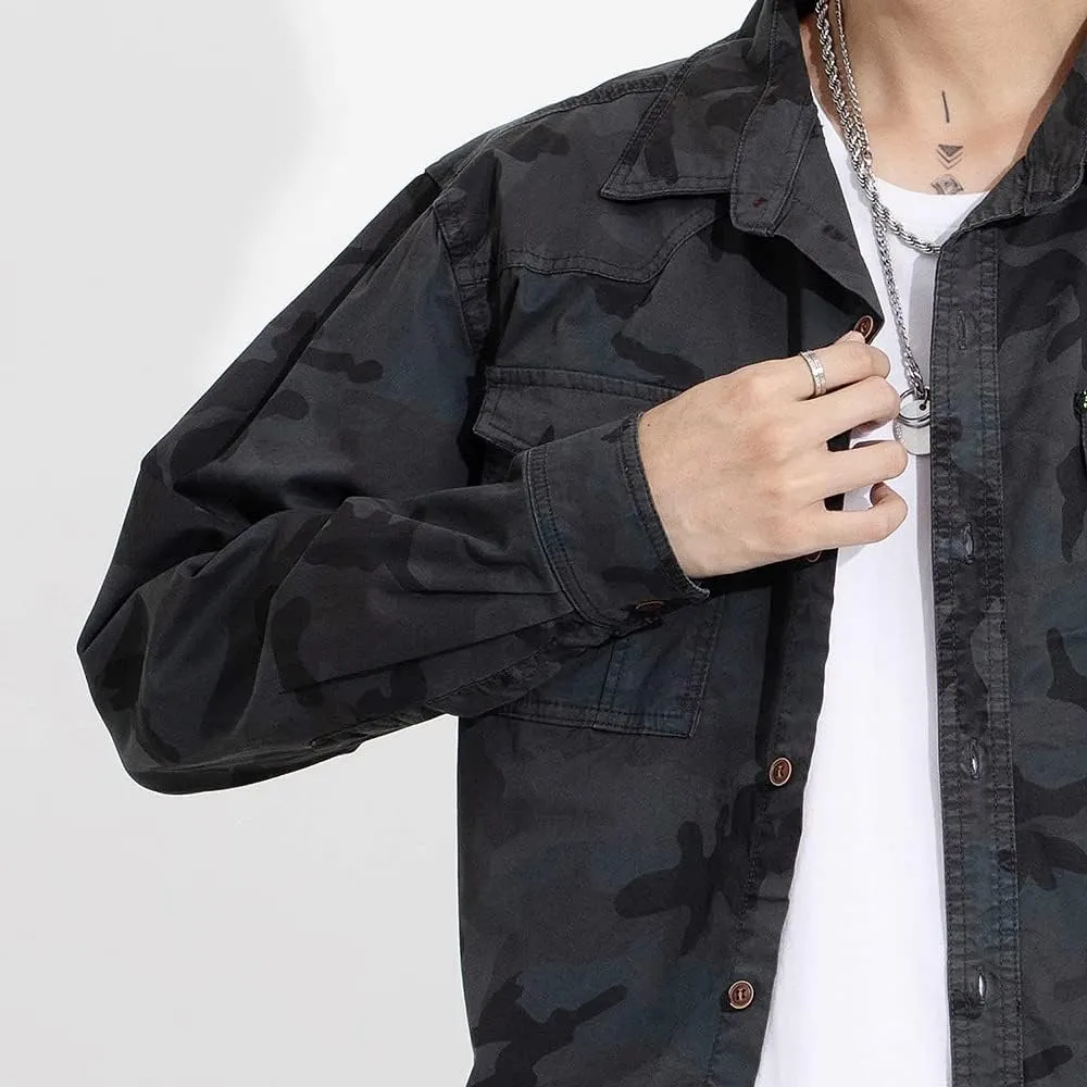 Men's Camouflage Military Shirt Cotton Relaxed Fit Long Sleeves Casual Shirt