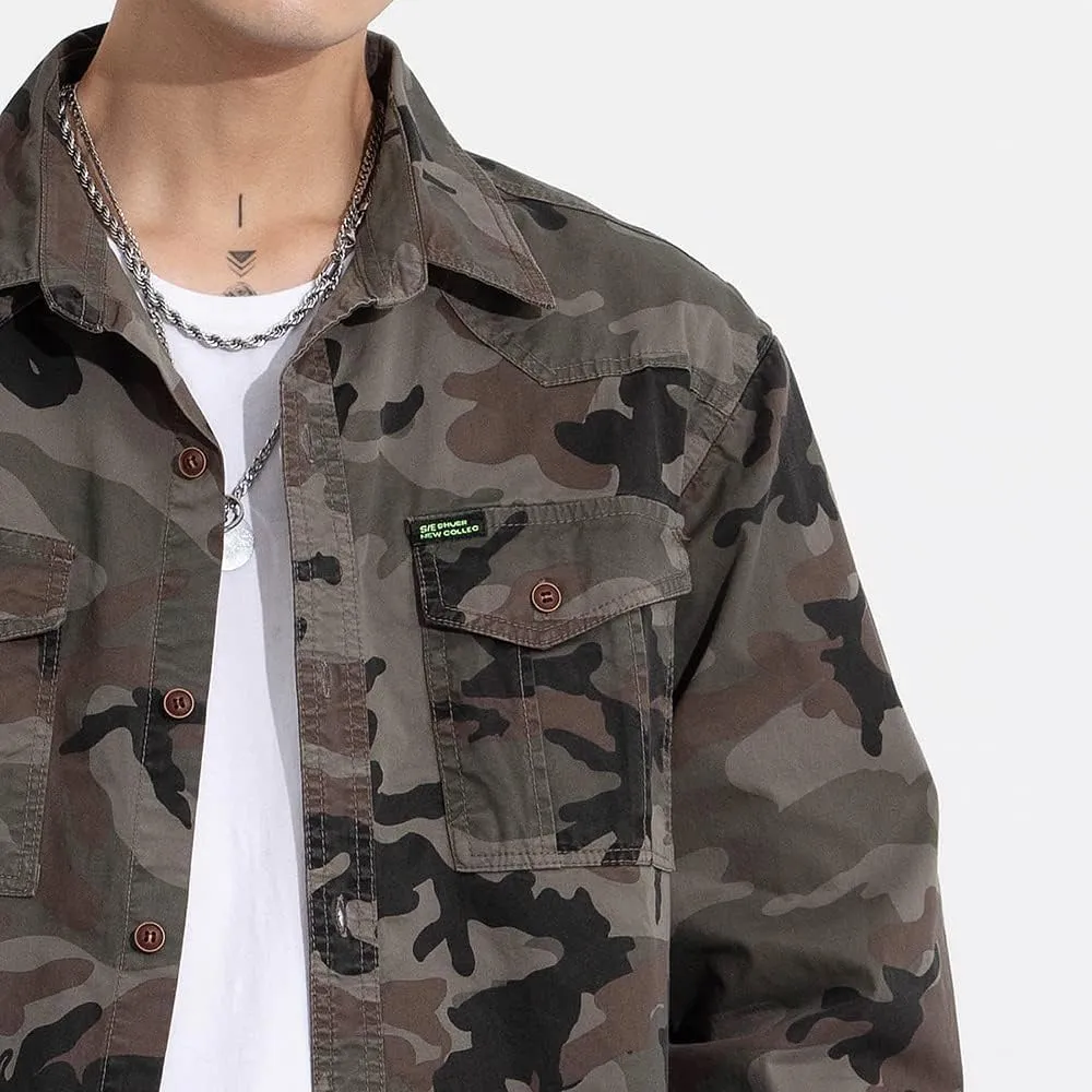 Men's Camouflage Military Shirt Cotton Relaxed Fit Long Sleeves Casual Shirt