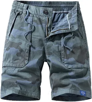 Men's Camouflage Tactical Cargo Shorts Summer Large Pockets Drawstring Cotton Hiking Shorts