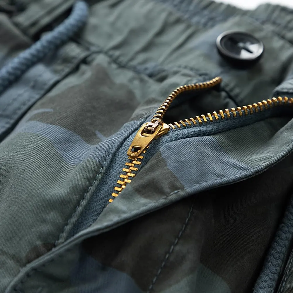 Men's Camouflage Tactical Cargo Shorts Summer Large Pockets Drawstring Cotton Hiking Shorts