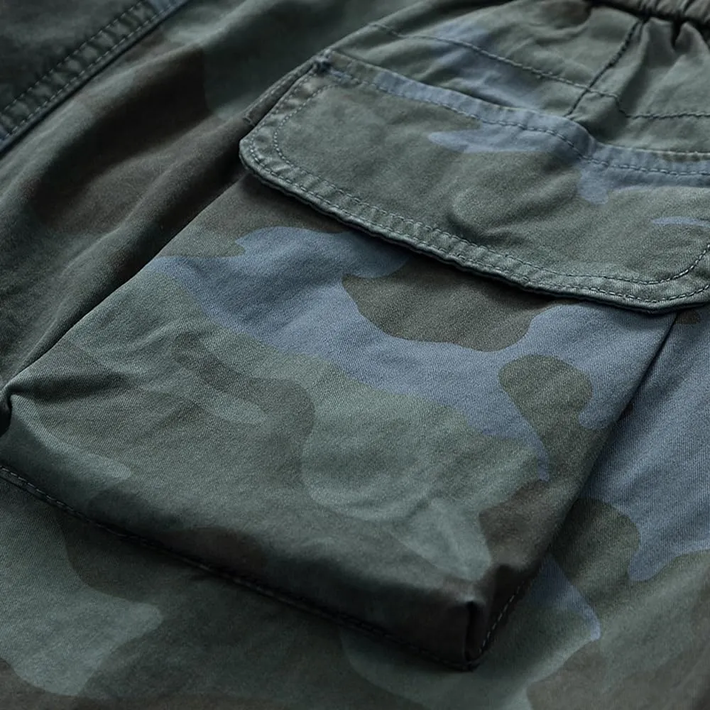 Men's Camouflage Tactical Cargo Shorts Summer Large Pockets Drawstring Cotton Hiking Shorts