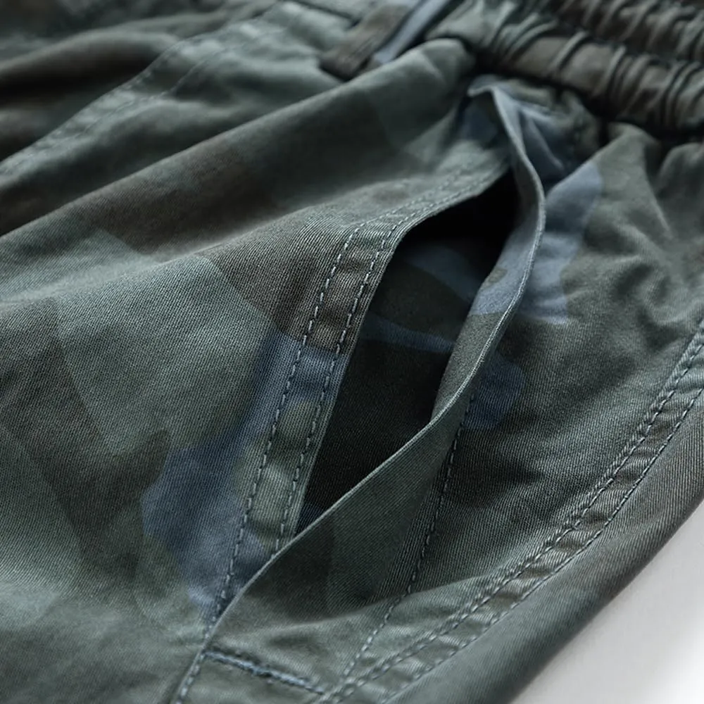 Men's Camouflage Tactical Cargo Shorts Summer Large Pockets Drawstring Cotton Hiking Shorts