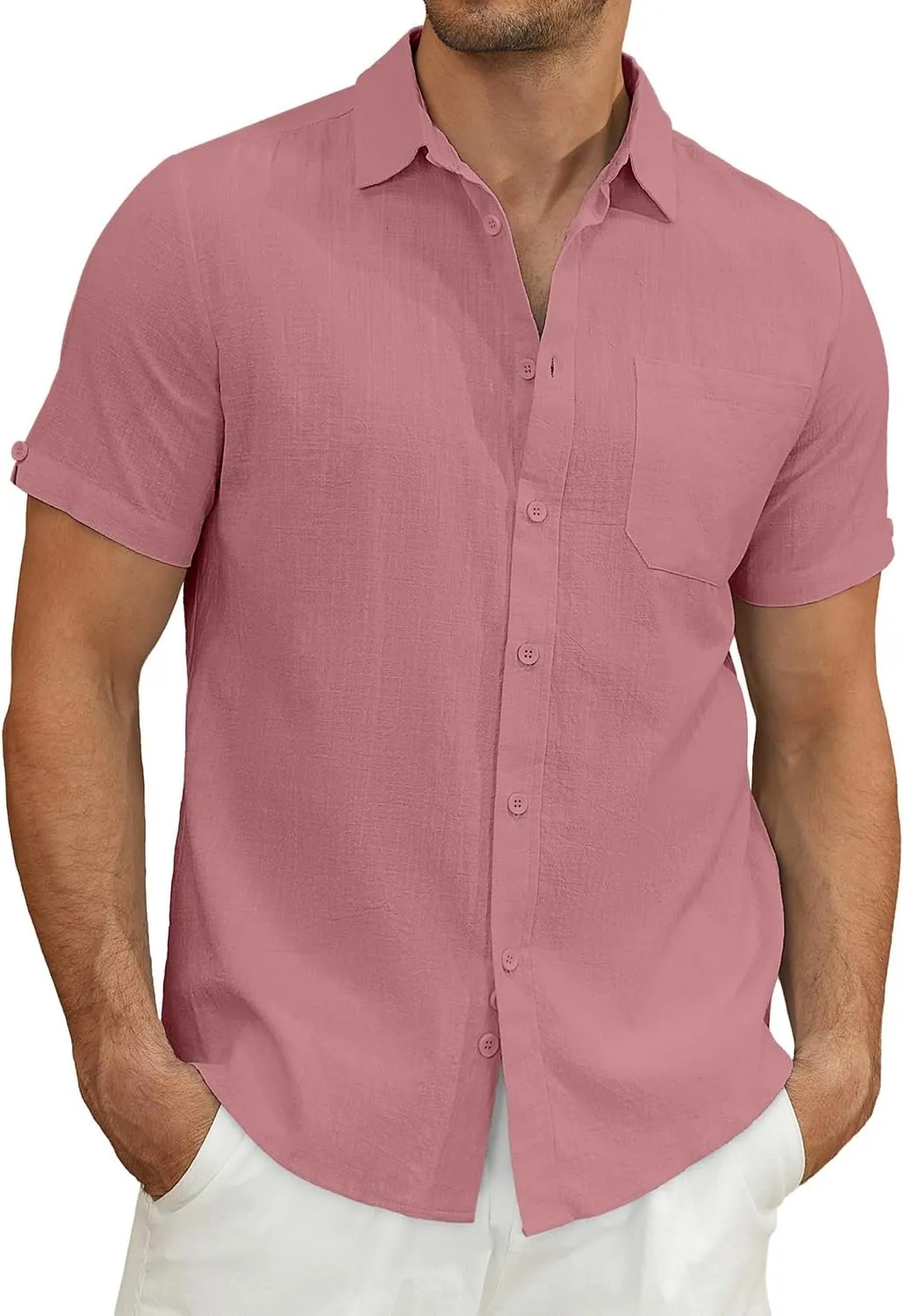 Mens Casual Button Down Shirts Short Sleeve Cotton Dress Shirt