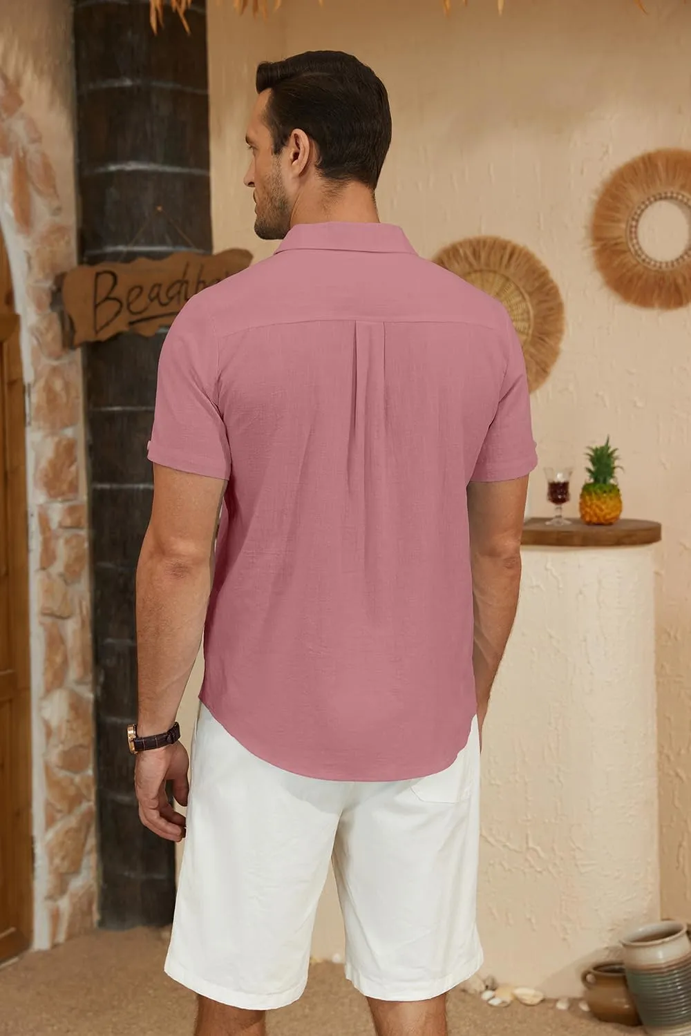 Mens Casual Button Down Shirts Short Sleeve Cotton Dress Shirt