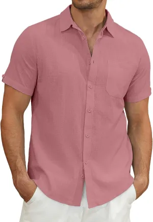 Mens Casual Button Down Shirts Short Sleeve Cotton Dress Shirt